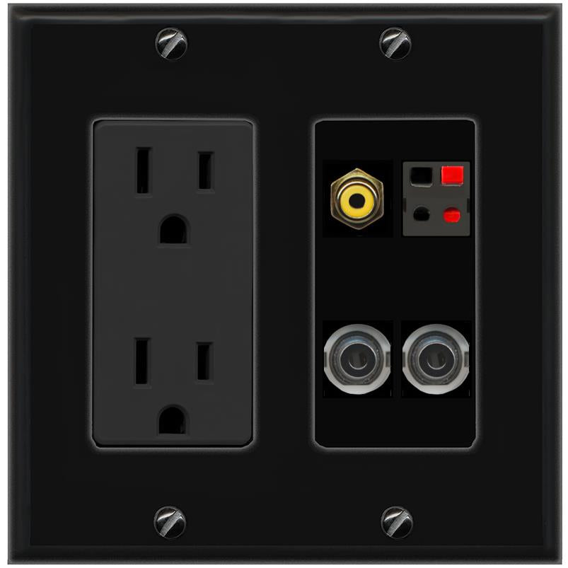 2 3.5mm RCA-YELLOW SPEAKER Wall Plate [Black]