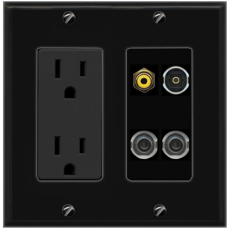 2 3.5mm RCA-YELLOW TOSLINK Wall Plate [Black]