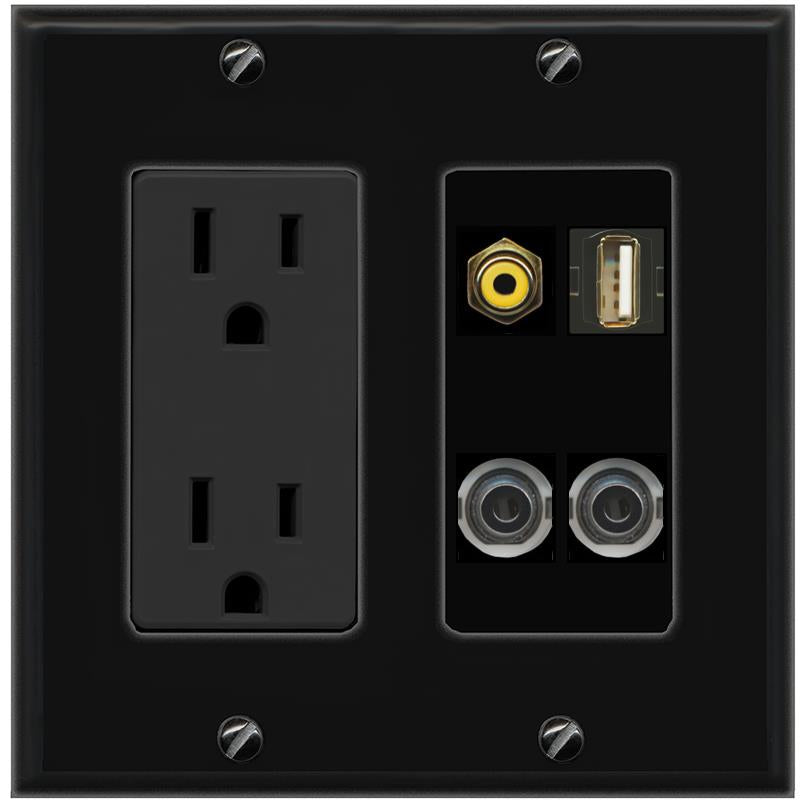 2 3.5mm RCA-YELLOW USB2 Wall Plate [Black]
