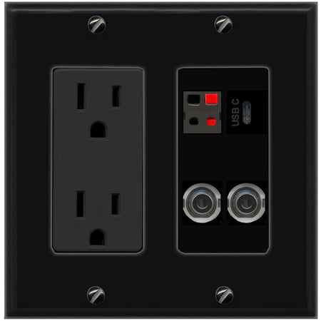 2 3.5mm SPEAKER USBC Wall Plate [Black]