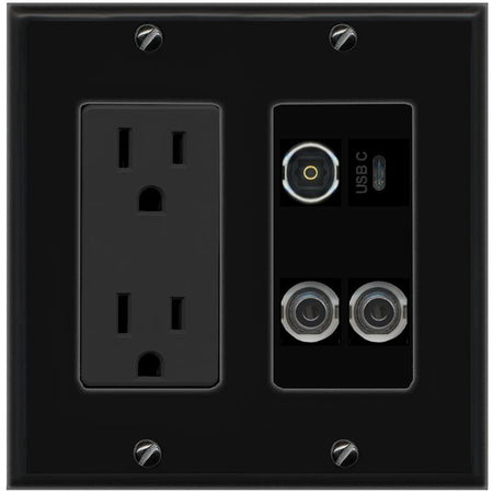 2 3.5mm TOSLINK USBC Wall Plate [Black]