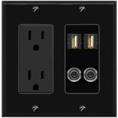 2 3.5mm 2 USB2 Wall Plate [Black]