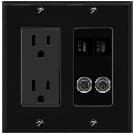 2 3.5mm 2 USBC Wall Plate [Black]