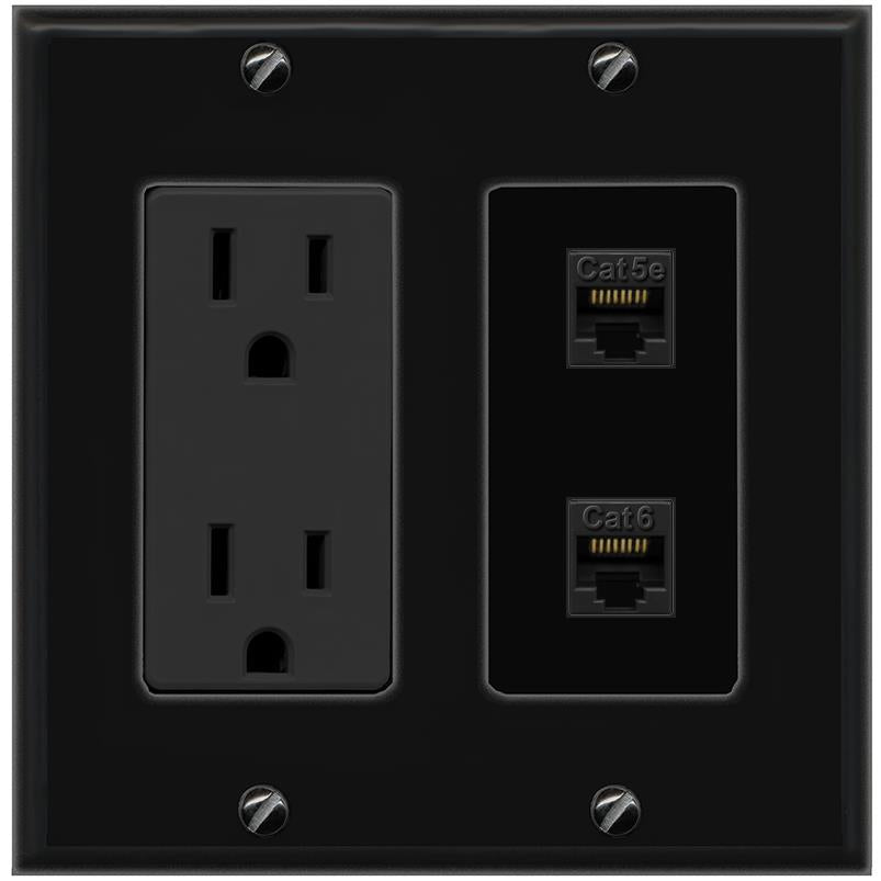 1 CAT5E 1 CAT6 Wall Plate [Black]