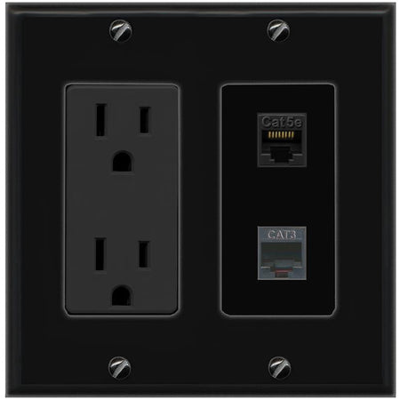 1 CAT5E 1 PHONE Wall Plate [Black]