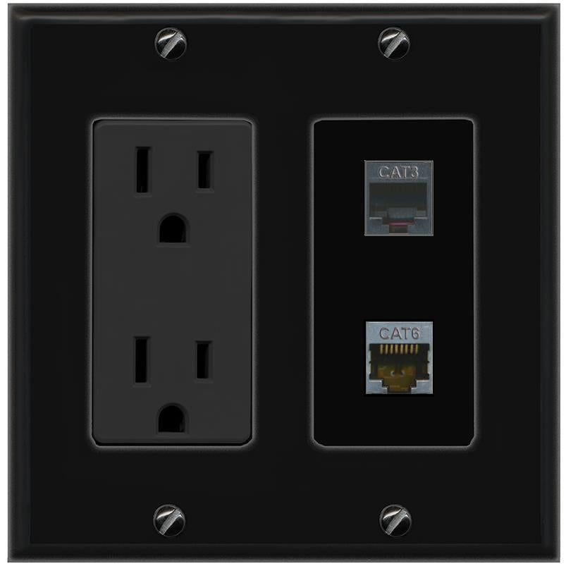 1 CAT6-SHIELDED 1 PHONE Wall Plate [Black]