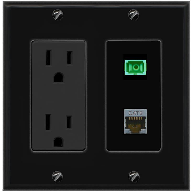 1 CAT6-SHIELDED 1 SC-APC-Simplex Wall Plate [Black]