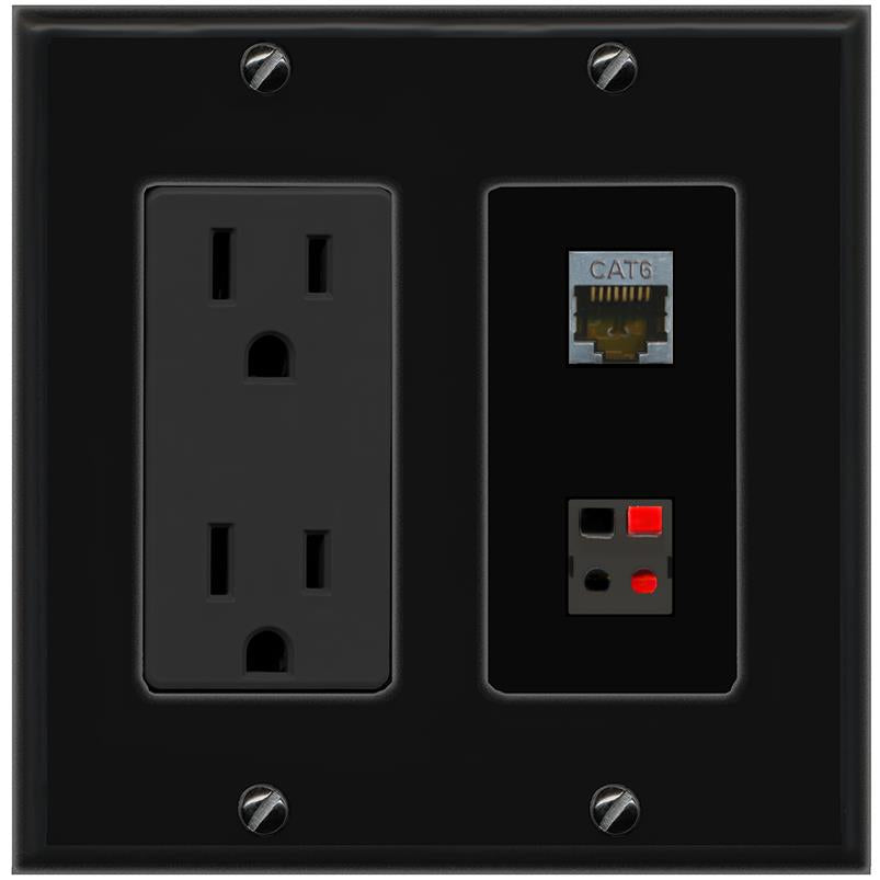 1 CAT6-SHIELDED 1 SPEAKER Wall Plate [Black]
