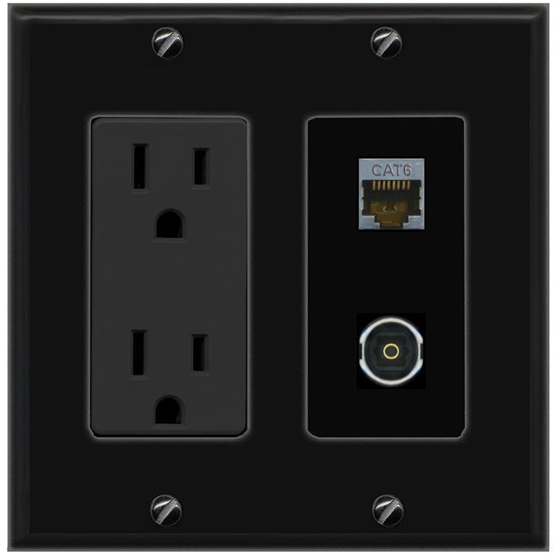1 CAT6-SHIELDED 1 TOSLINK Wall Plate [Black]