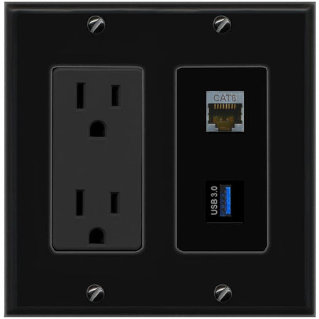 1 CAT6-SHIELDED 1 USB-3 Wall Plate [Black]