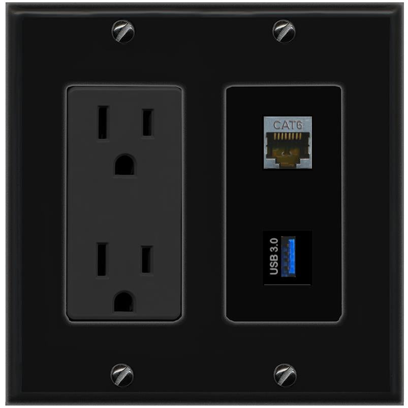 1 CAT6-SHIELDED 1 USB-3 Wall Plate [Black]