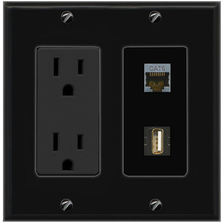 1 CAT6-SHIELDED 1 USB2 Wall Plate [Black]