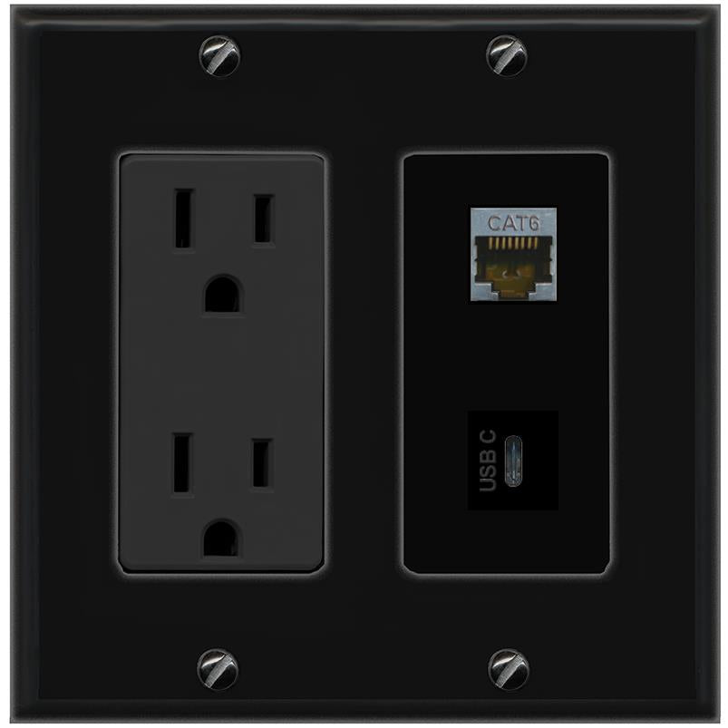 1 CAT6-SHIELDED 1 USBC Wall Plate [Black]