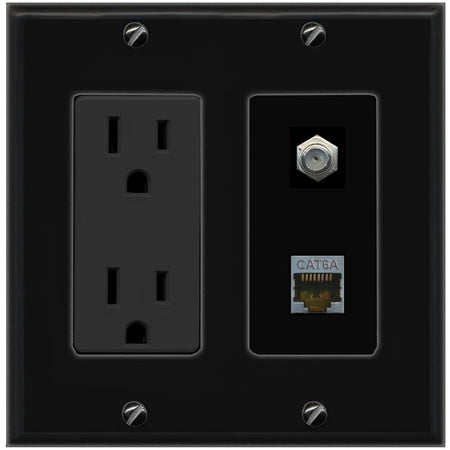 1 CAT6A 1 COAX Wall Plate [Black]