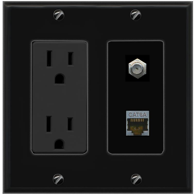 1 CAT6A 1 COAX Wall Plate [Black]