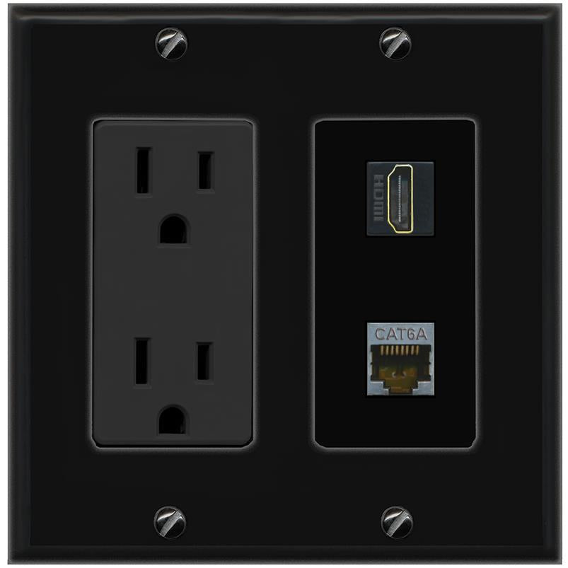 1 CAT6A 1 HDMI Wall Plate [Black]