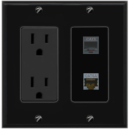 1 CAT6A 1 PHONE Wall Plate [Black]