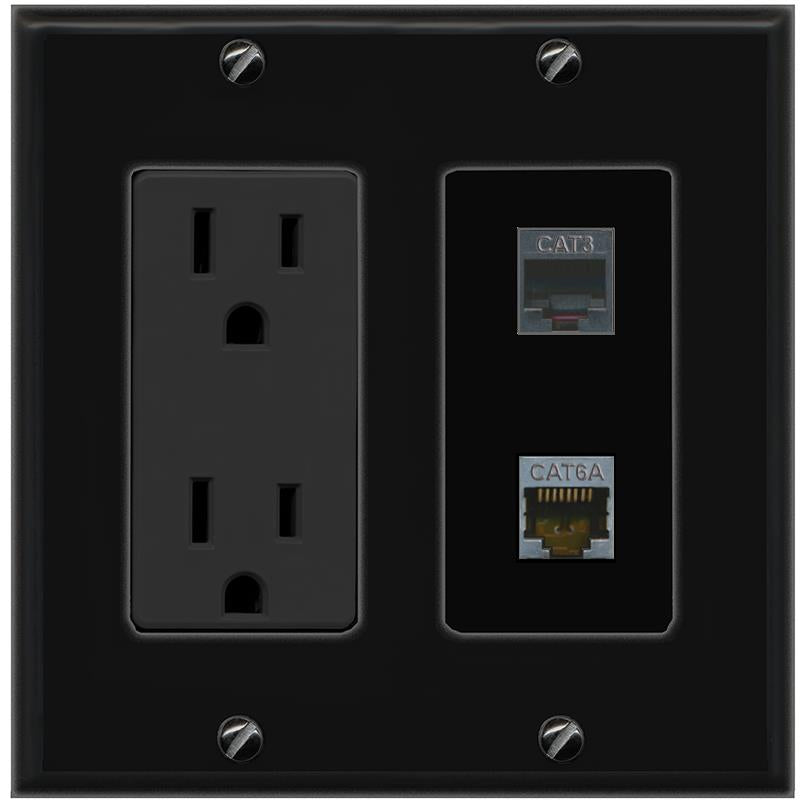 1 CAT6A 1 PHONE Wall Plate [Black]