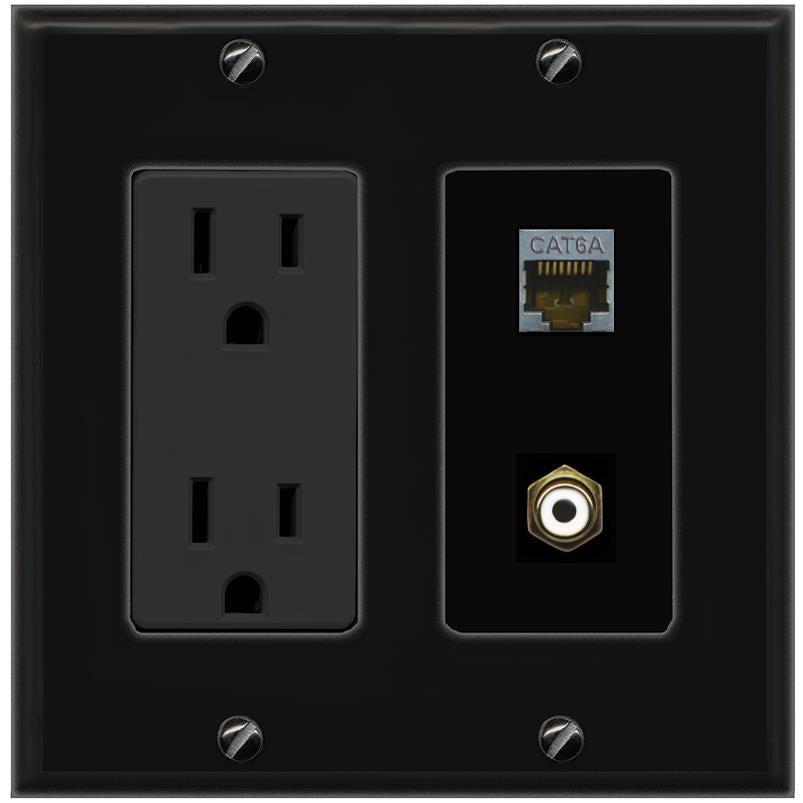1 CAT6A 1 RCA Wall Plate [Black]