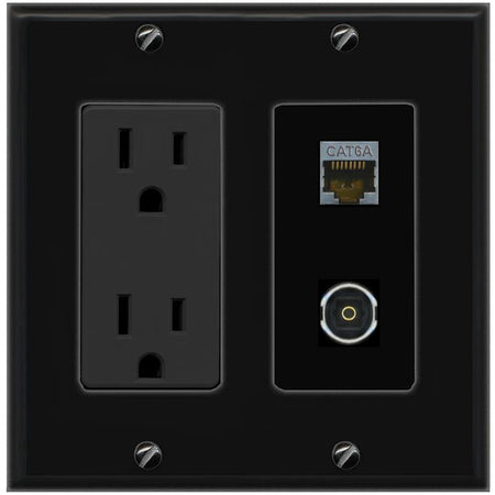 1 CAT6A 1 TOSLINK Wall Plate [Black]