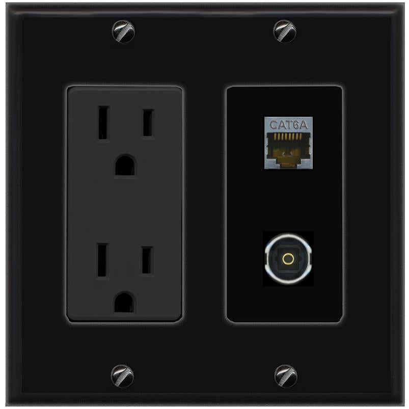 1 CAT6A 1 TOSLINK Wall Plate [Black]