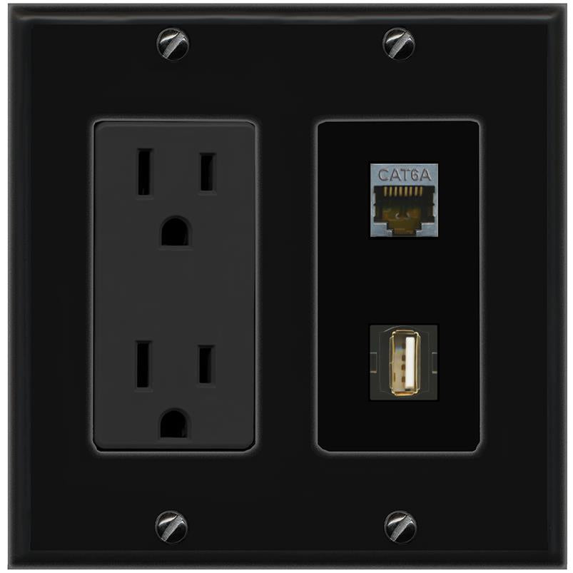 1 CAT6A 1 USB2 Wall Plate [Black]
