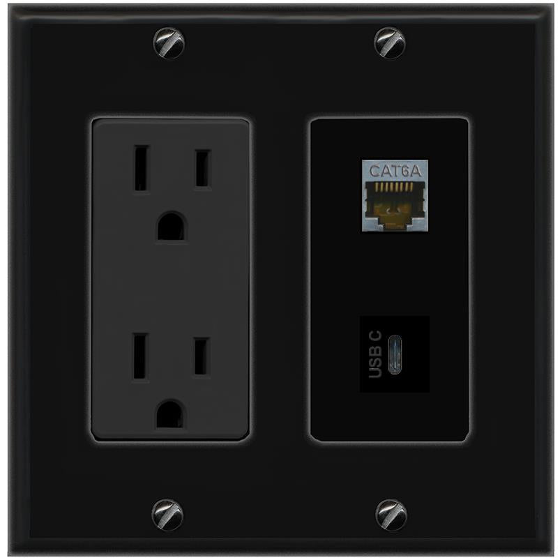 1 CAT6A 1 USBC Wall Plate [Black]