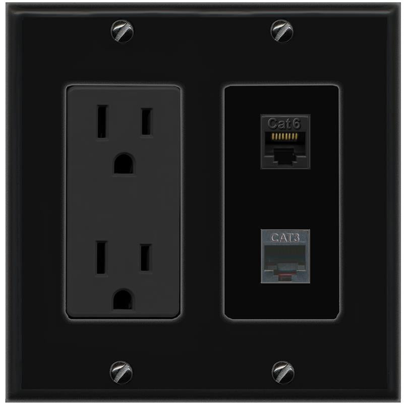 1 CAT6 1 PHONE Wall Plate [Black]