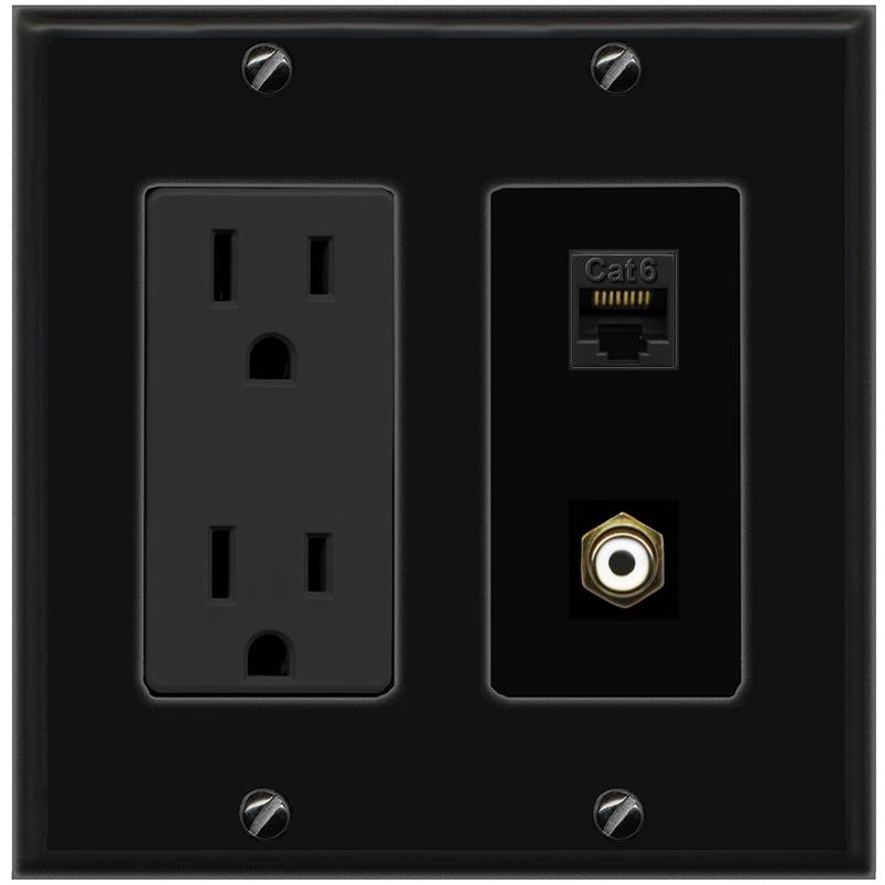 1 CAT6 1 RCA Wall Plate [Black]