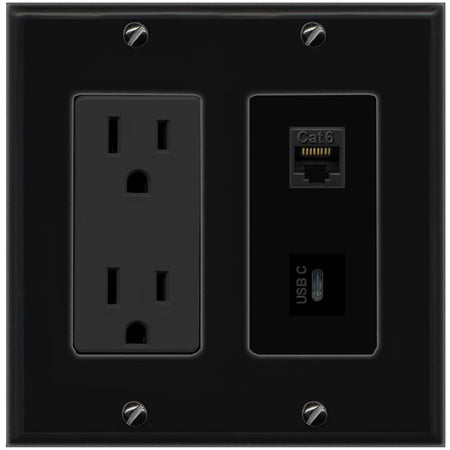 1 CAT6 1 USBC Wall Plate [Black]