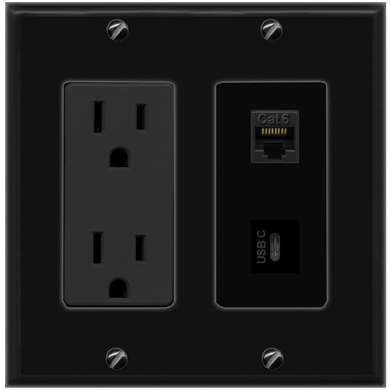 1 CAT6 1 USBC Wall Plate [Black]