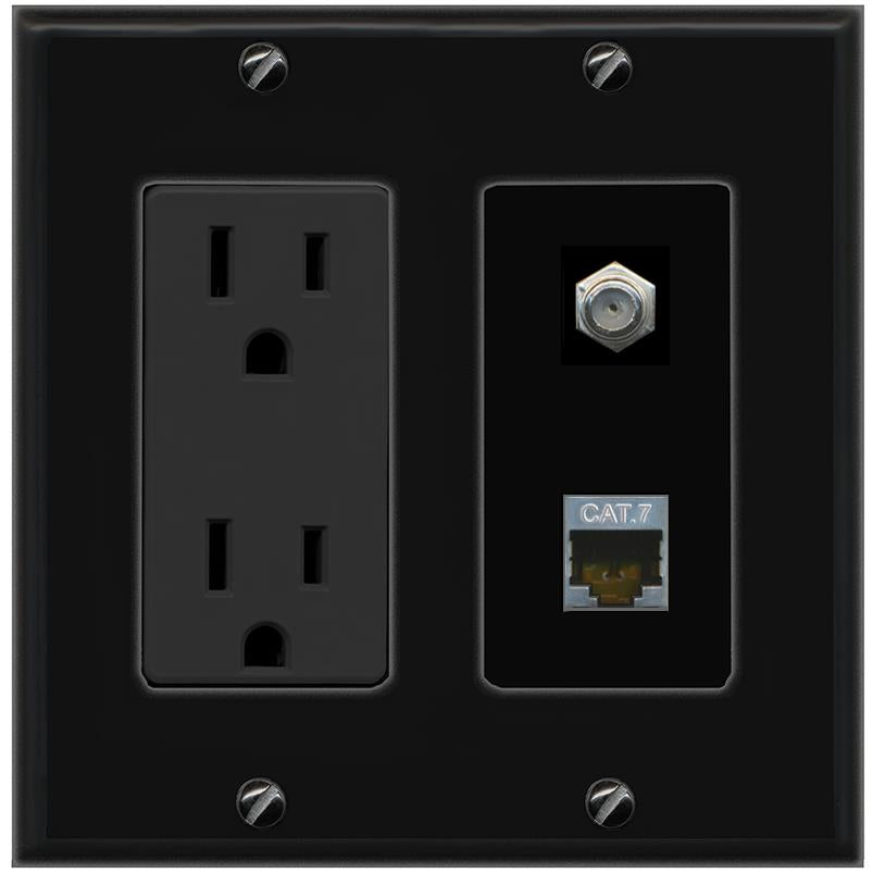 1 CAT7 1 COAX Wall Plate [Black]