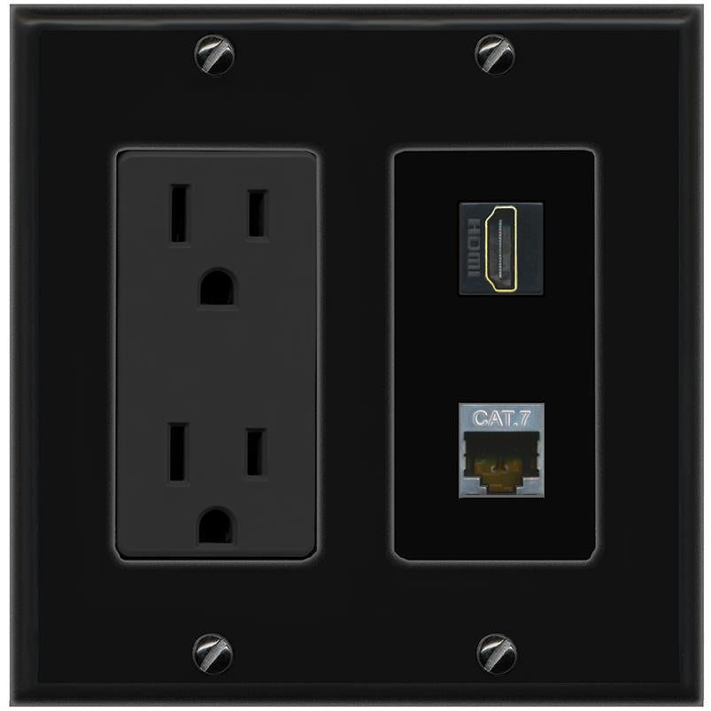 1 CAT7 1 HDMI Wall Plate [Black]