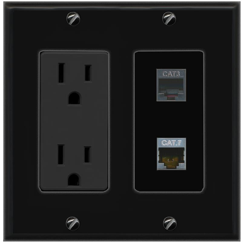1 CAT7 1 PHONE Wall Plate [Black]