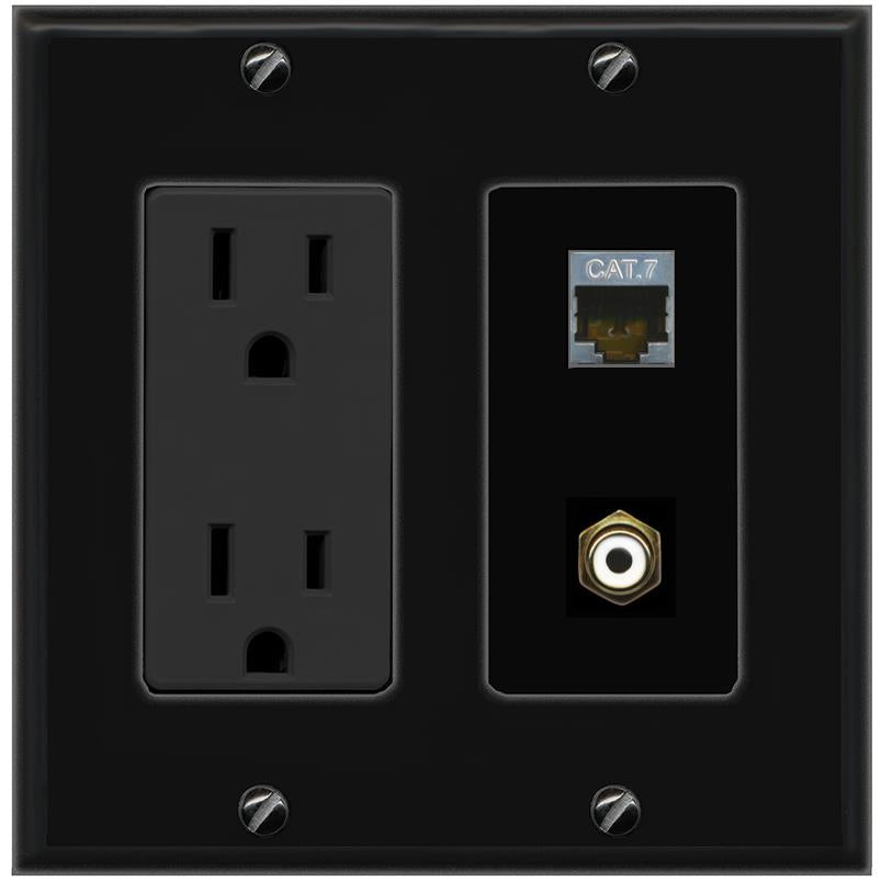 1 CAT7 1 RCA Wall Plate [Black]