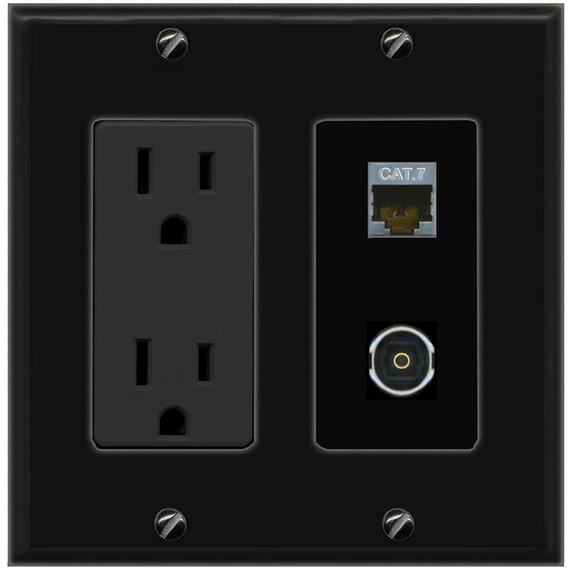 1 CAT7 1 TOSLINK Wall Plate [Black]