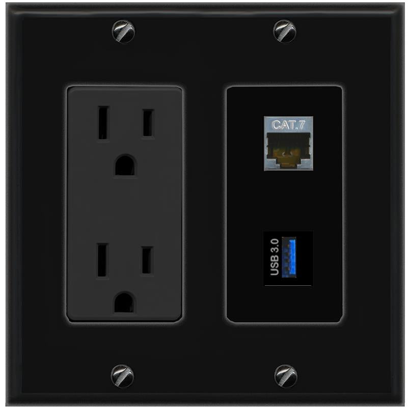 1 CAT7 1 USB-3 Wall Plate [Black]