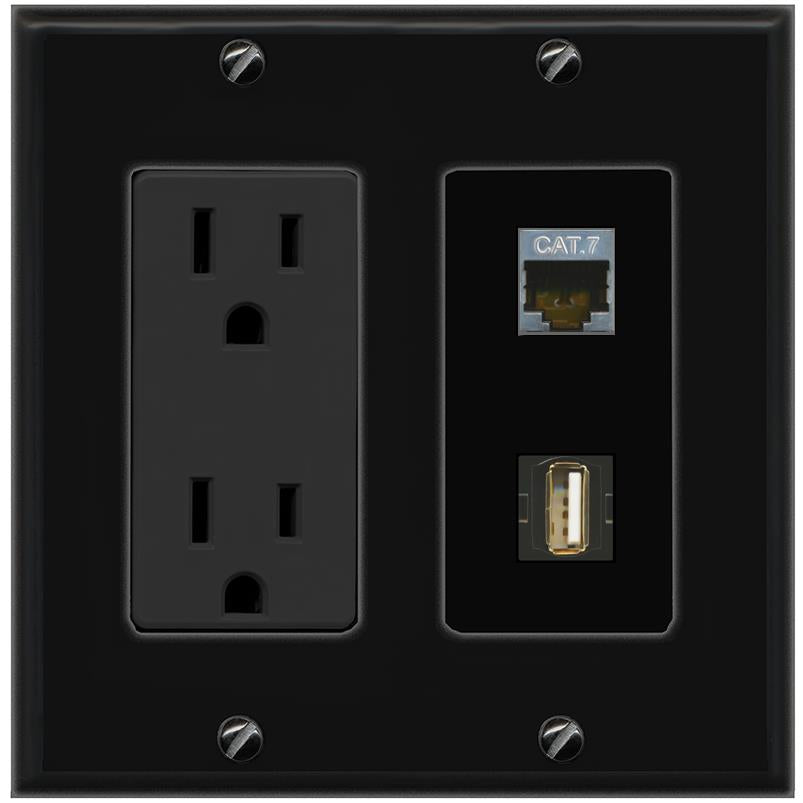 1 CAT7 1 USB2 Wall Plate [Black]