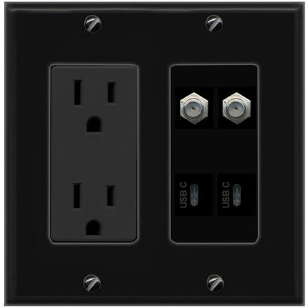 RiteAV 2 COAX 2 USBC Wall Plate with 15A Power Outlet [Black]