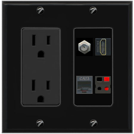 RiteAV COAX HDMI PHONE SPEAKER Wall Plate with 15A Power Outlet [Black]