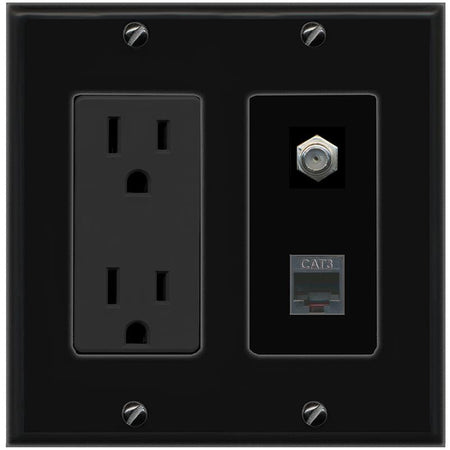 1 COAX 1 PHONE Wall Plate [Black]
