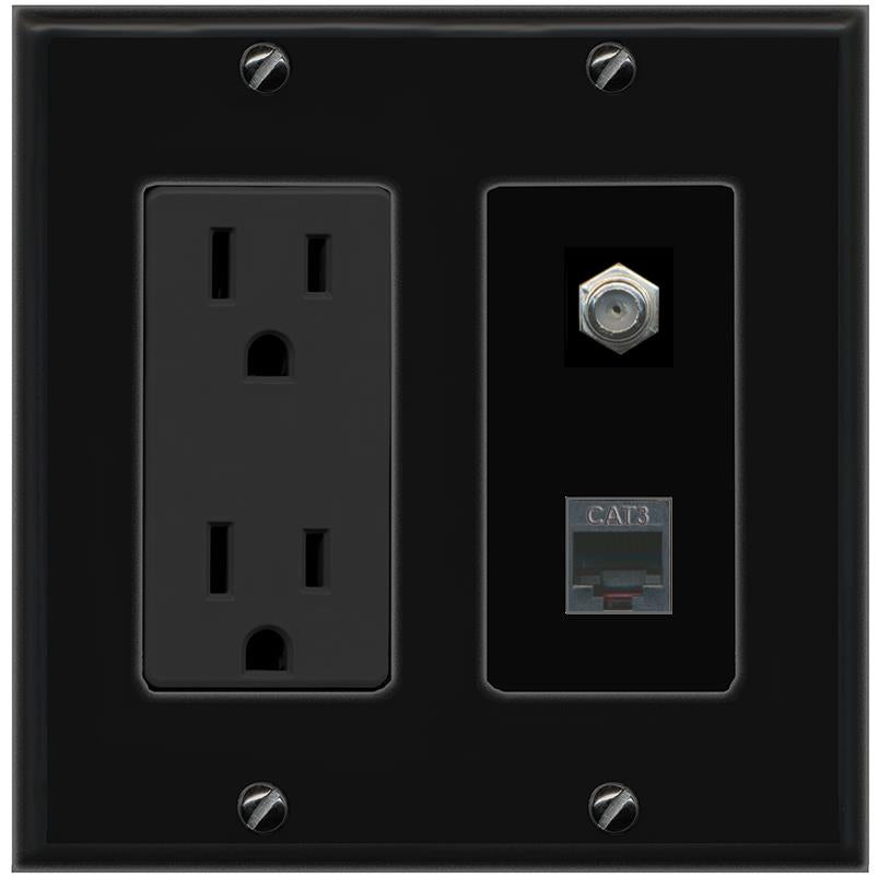 1 COAX 1 PHONE Wall Plate [Black]