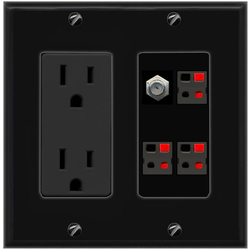 RiteAV COAX 3 SPEAKER Wall Plate with 15A Power Outlet [Black]