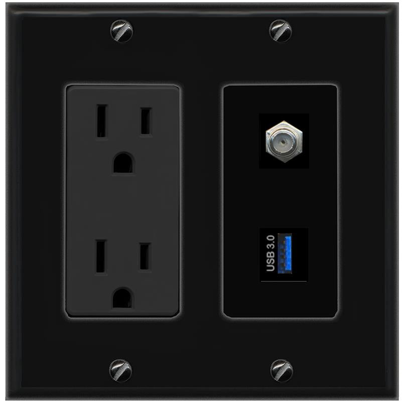 1 COAX 1 USB-3 Wall Plate [Black]