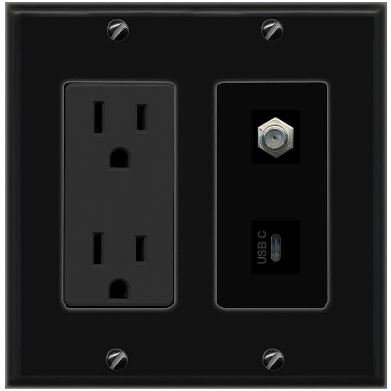 1 COAX 1 USBC Wall Plate [Black]
