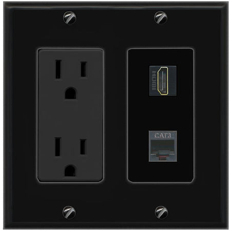 1 HDMI 1 PHONE Wall Plate [Black]