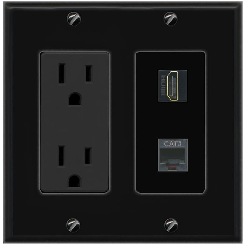 1 HDMI 1 PHONE Wall Plate [Black]