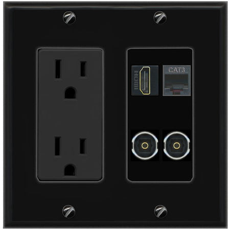 RiteAV HDMI PHONE 2 TOSLINK Wall Plate with 15A Power Outlet [Black]