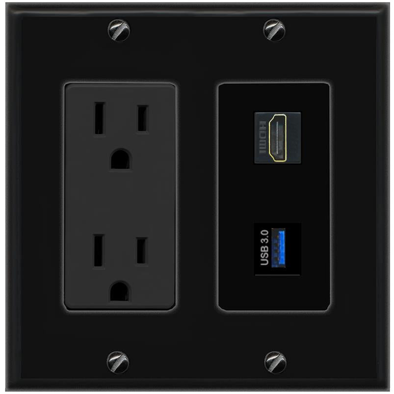 1 HDMI 1 USB-3 Wall Plate [Black]