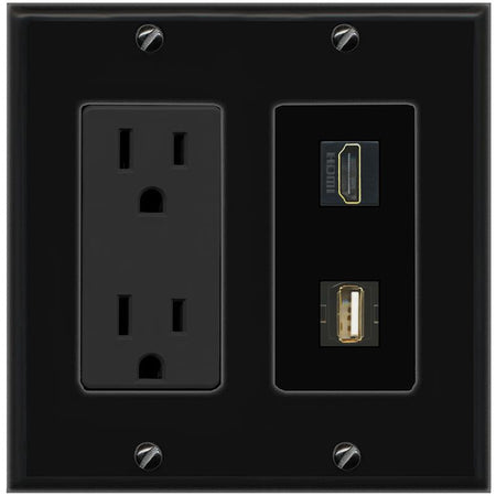 1 HDMI 1 USB2 Wall Plate [Black]